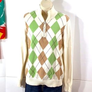 Izod Golf argyle zip neck sweater M